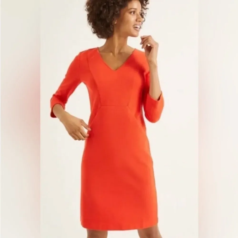 Boden Bronte Ottoman Fire Red Semi Fitted Shift Midi Dress Women's Size 6R